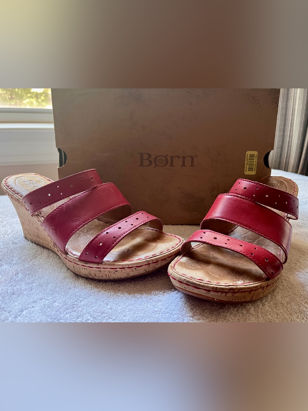 Born Red Leather Triple-Strap platform Wedge Sandals Marjorie with box, size 9